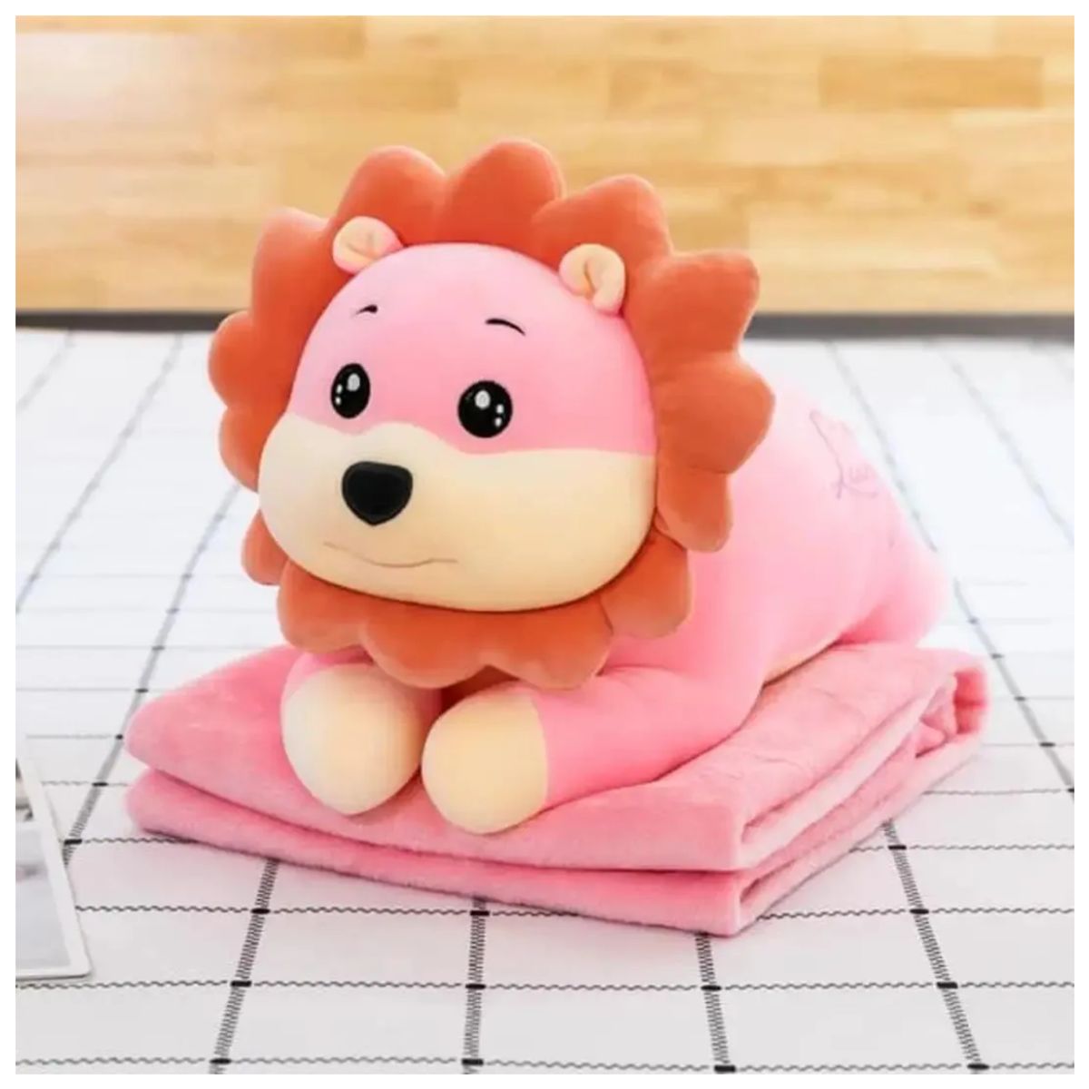 GENERICO - PELUCHE 3 EN 1 LEON ROSADO CON MANTA GRANDE