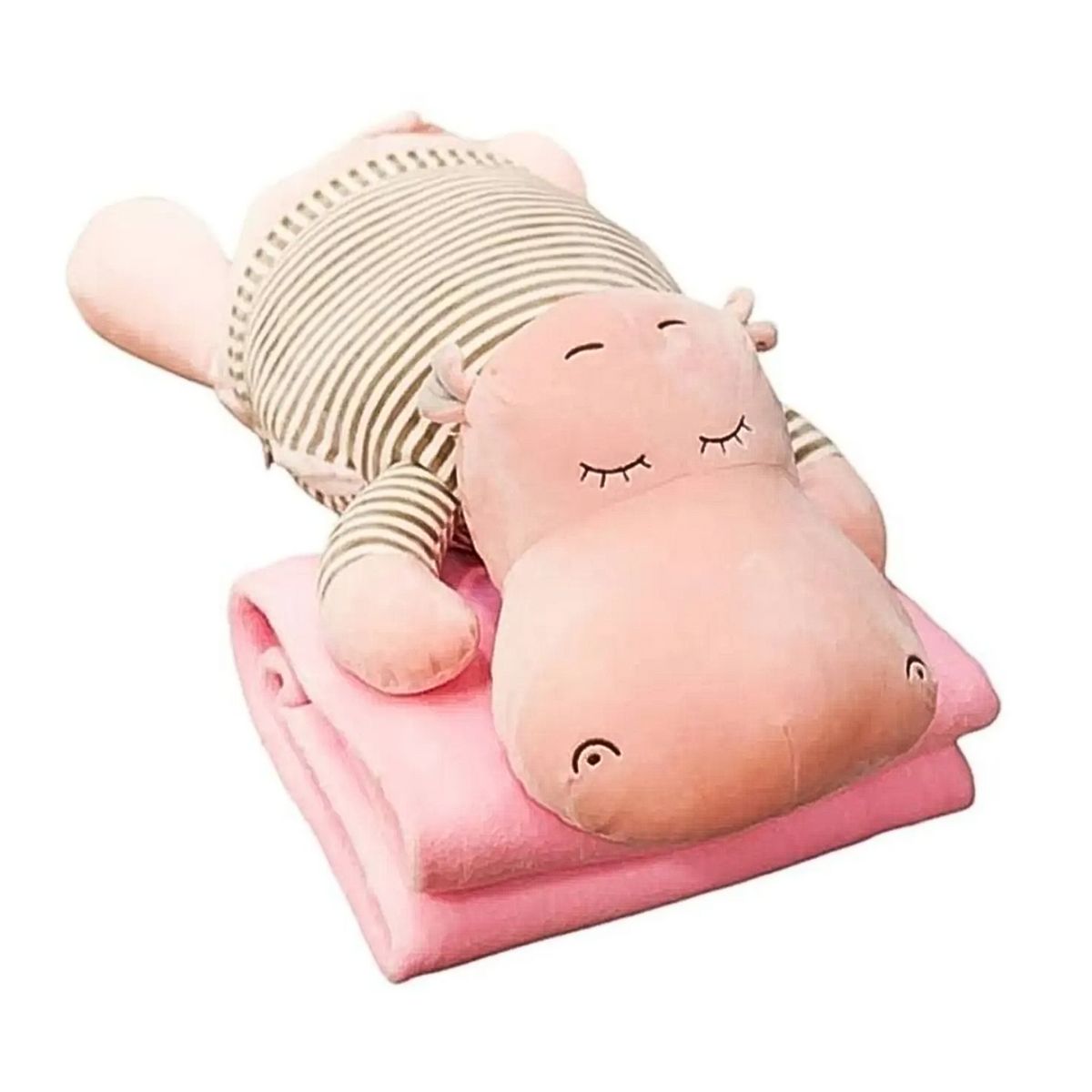 GENERICO - PELUCHE 3 EN 1 HIPOPOTAMO ROSA CON MANTA GRANDE