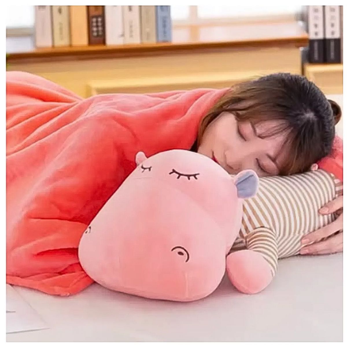 GENERICO - PELUCHE 3 EN 1 HIPOPOTAMO ROSA CON MANTA GRANDE