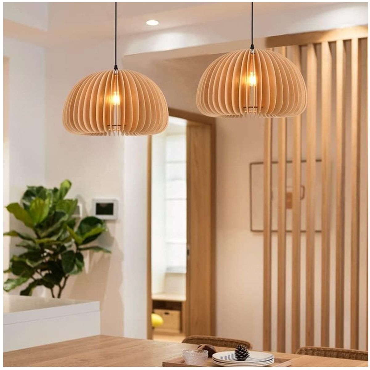 GENERICO - Lámpara colgante de madera maciza japonesa