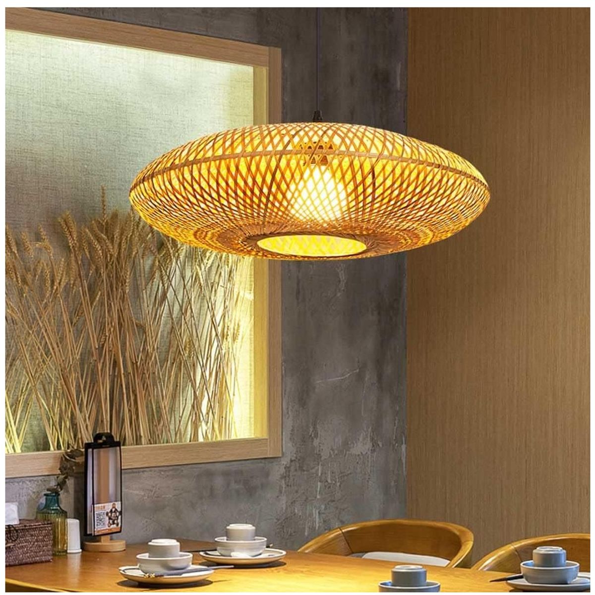 GENERICO - Lámpara de estilo pastoral hecha a mano de bambú