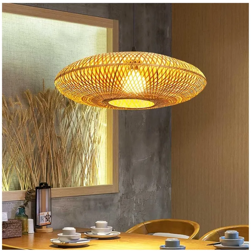 GENERICO - Lámpara de estilo pastoral hecha a mano de bambú