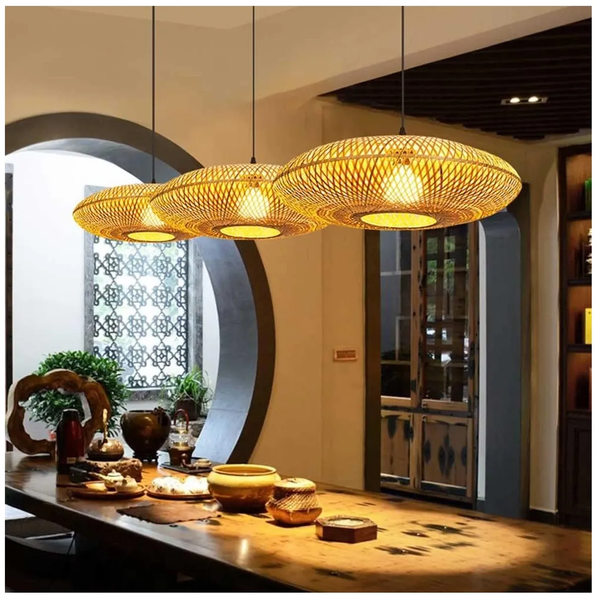 GENERICO - Lámpara de estilo pastoral hecha a mano de bambú