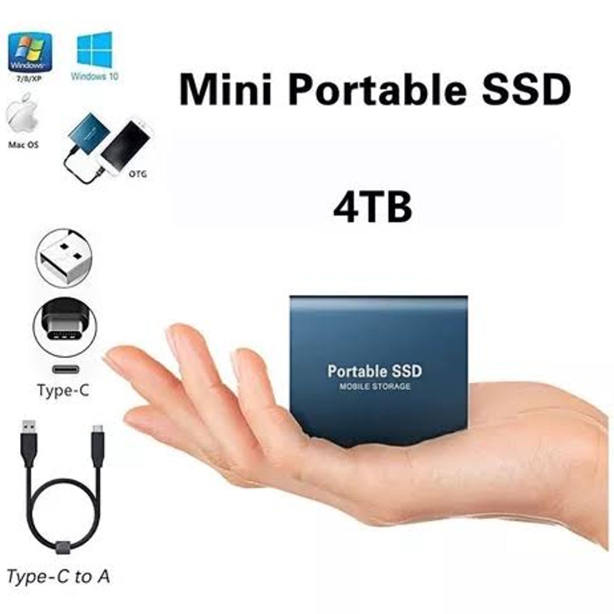 GENERICO - Disco sólido Externo Portátil SSD Mobile 4TB Windows Mac - Negro