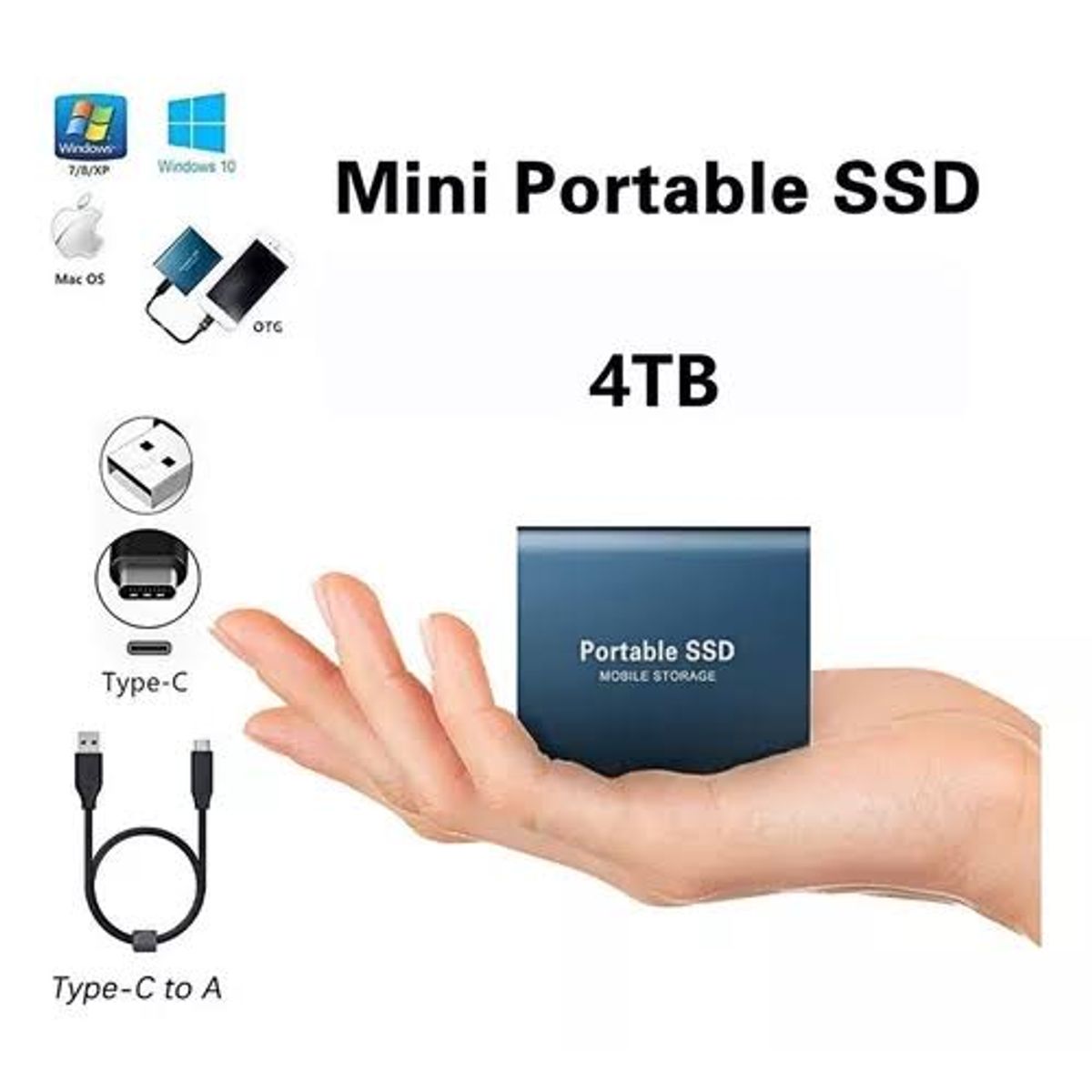 GENERICO - Disco sólido Externo Portátil SSD Mobile 4TB Windows Mac - Negro