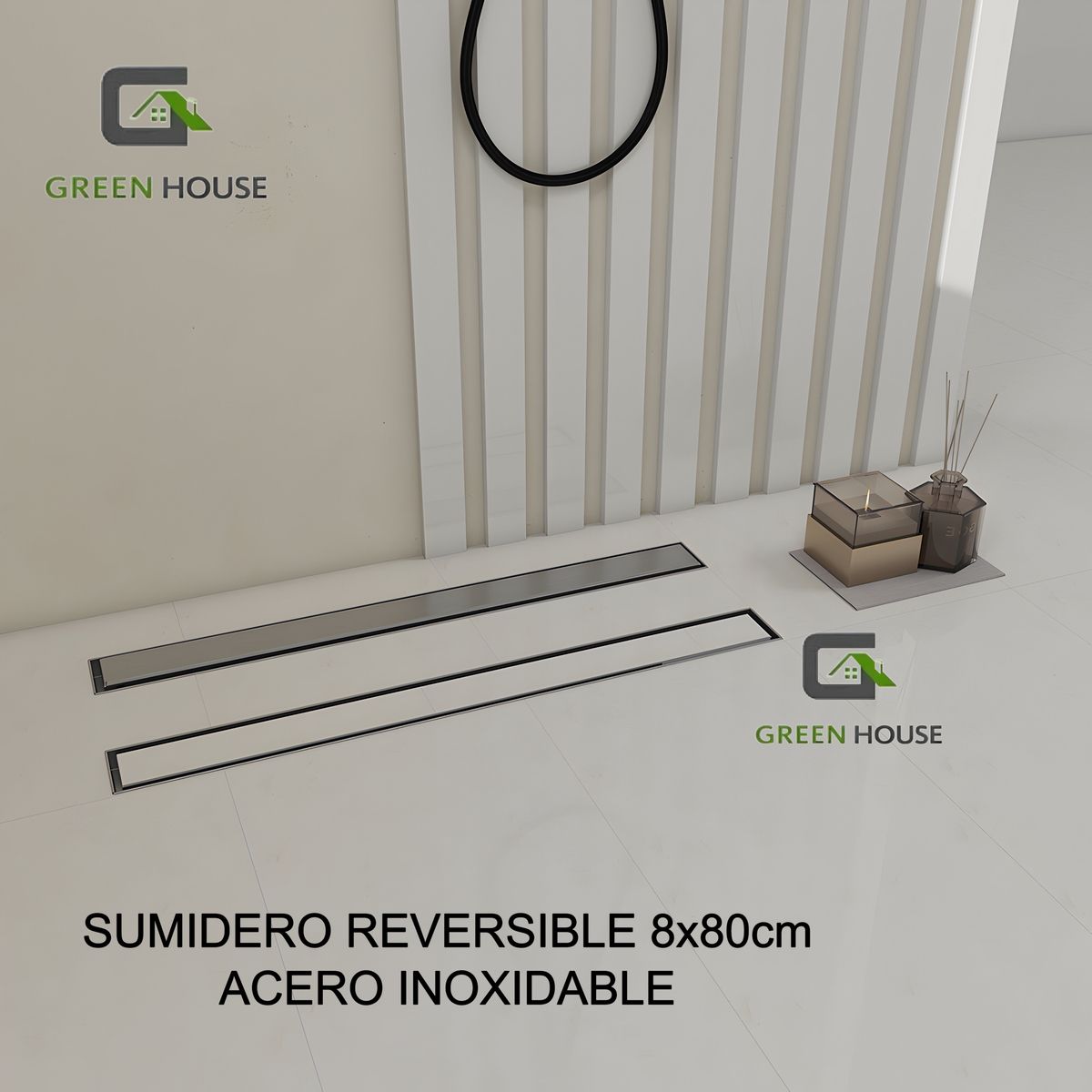 GENERICO - SUMIDERO REVERSIBLE ACERO SATINADO SUS 304 DE 8X80CM