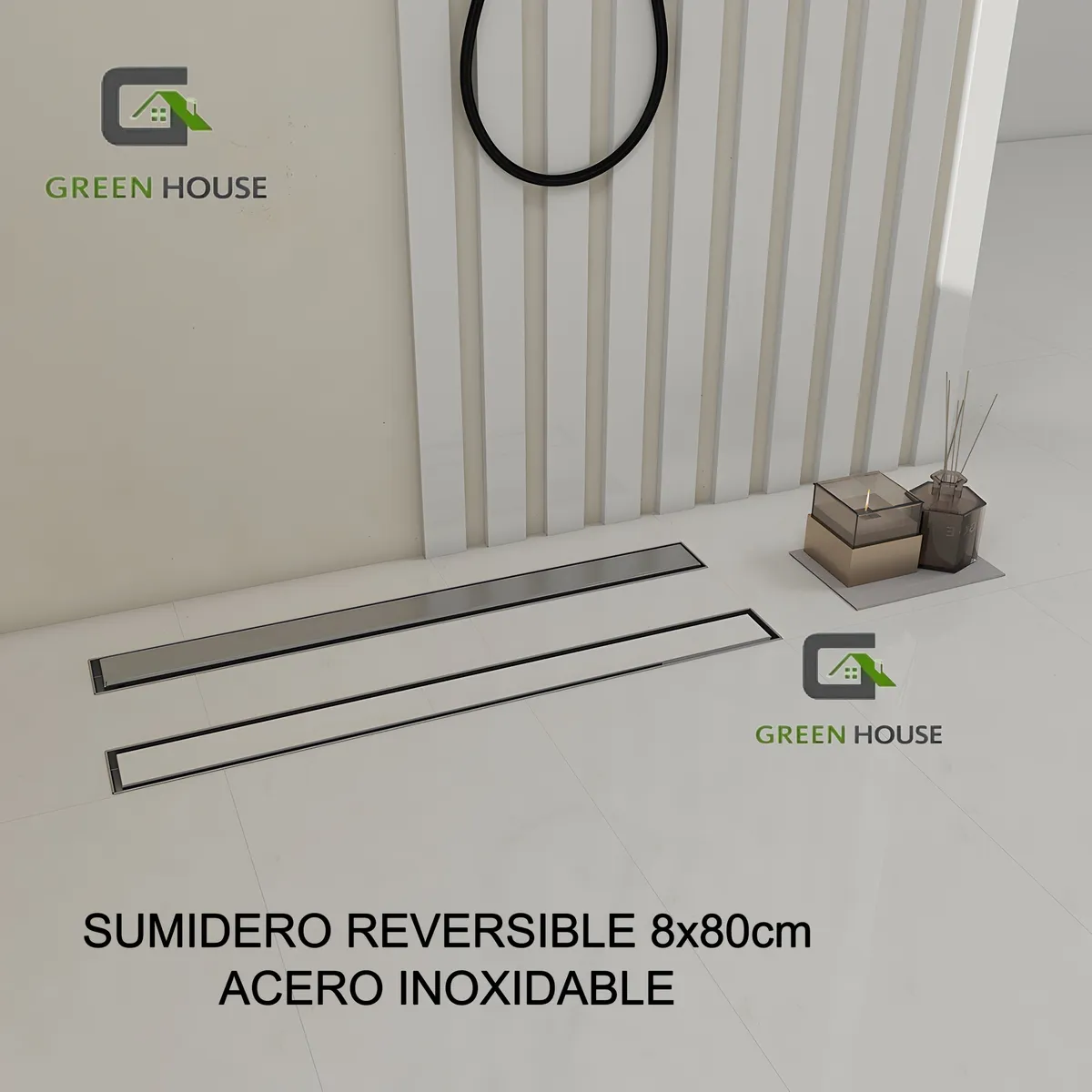 GENERICO - SUMIDERO REVERSIBLE ACERO SATINADO SUS 304 DE 8X80CM