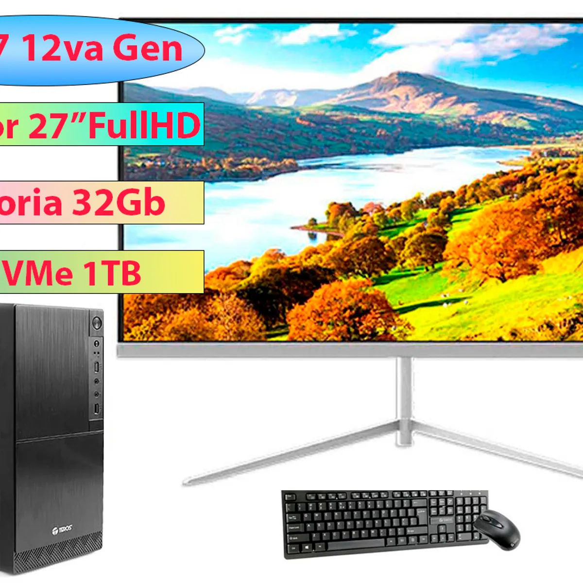 INTEL - Computadora PC Core i7-12700 Monitor 27 FullHD memoria 32GB SSD 1TB