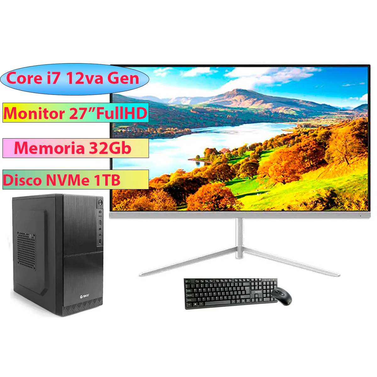 INTEL - Computadora PC Core i7-12700 Monitor 27 FullHD memoria 32GB SSD 1TB