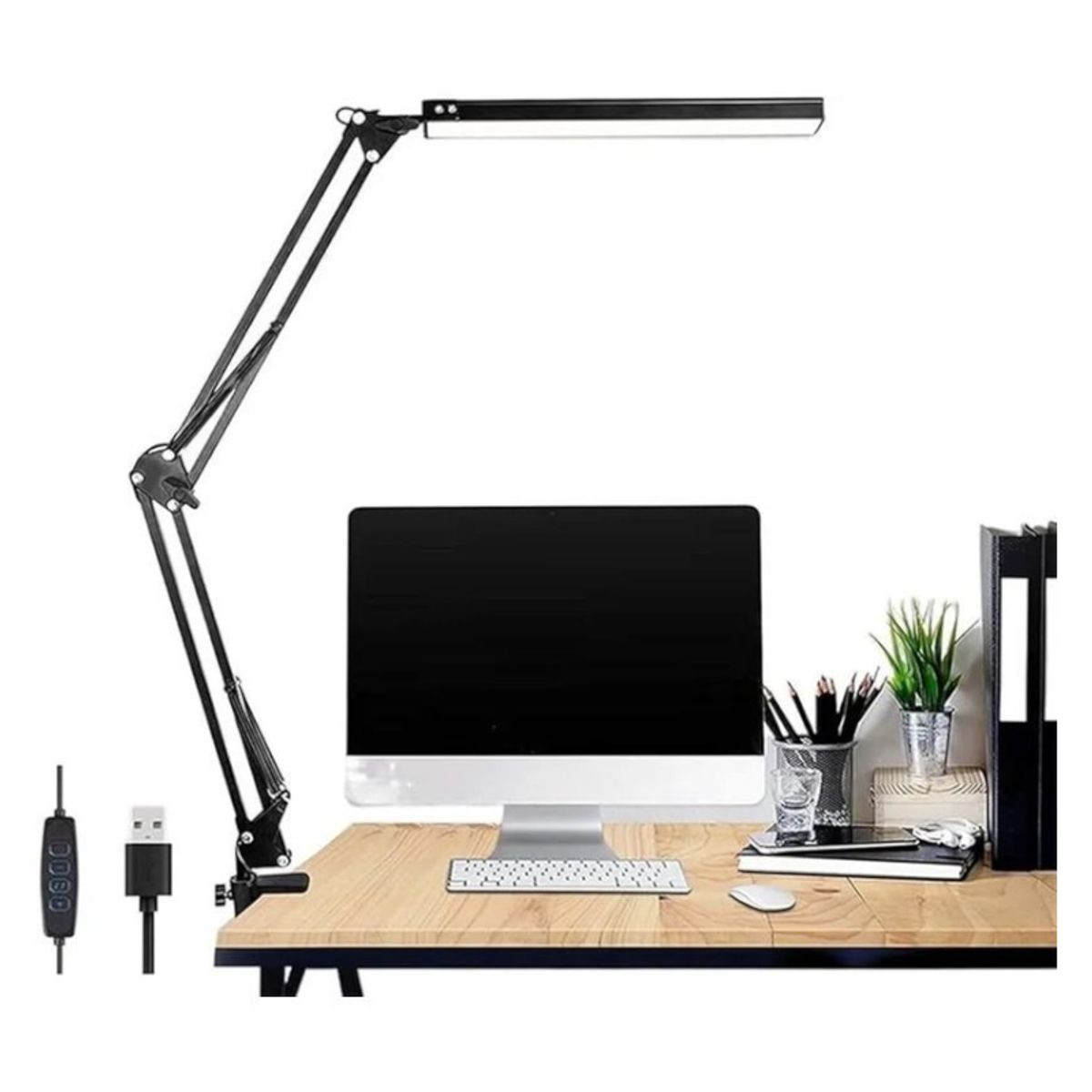 SEISA - Lámpara De Escritorio Con Brazo Ajustable De Metal con 3 Tonos de LUZ