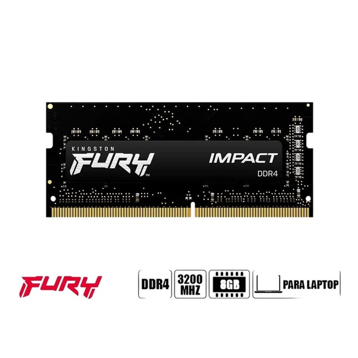KINGSTON - Memoria Para Laptop Sodimm Kingston Fury Ddr4 8gb Impact (KF432S20IB/8-SP) 3200 MHz