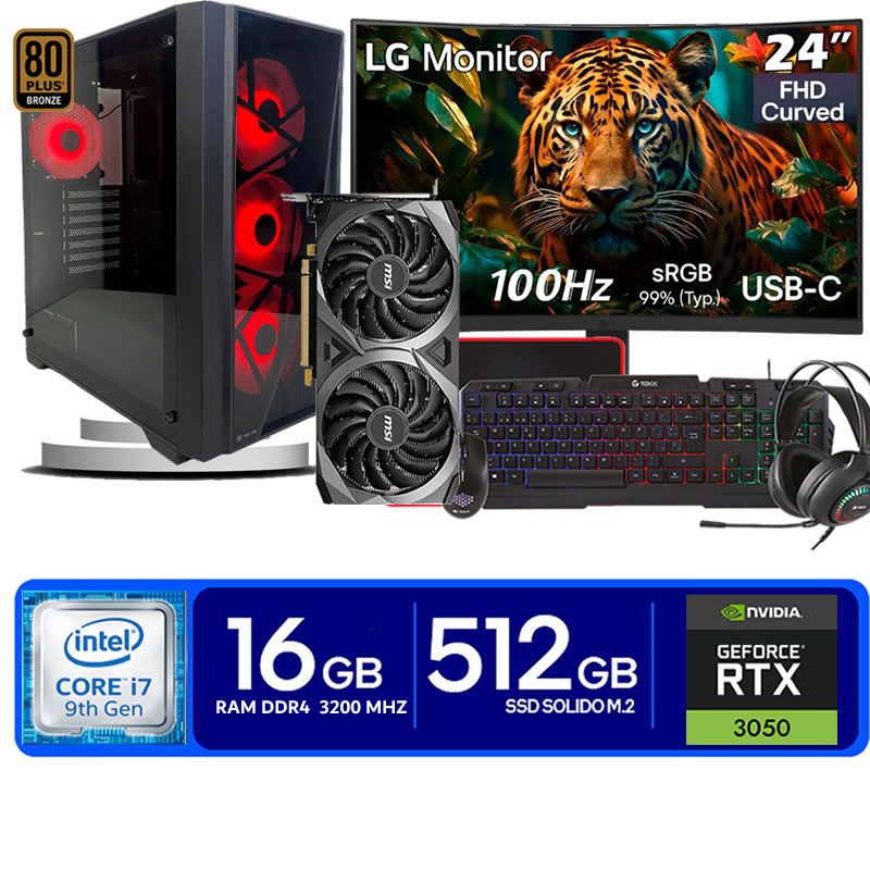 Computadora Pc Intel Core i7 9700  Monitor 24 fhd' RAM 16 GB SSD 500 Tvideo 06