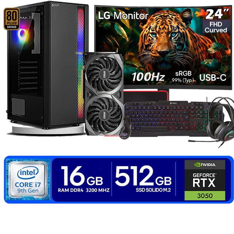 Computadora Pc Intel Core i7 9700  Monitor 24 fhd' RAM 16 GB SSD 500 Tvideo 06