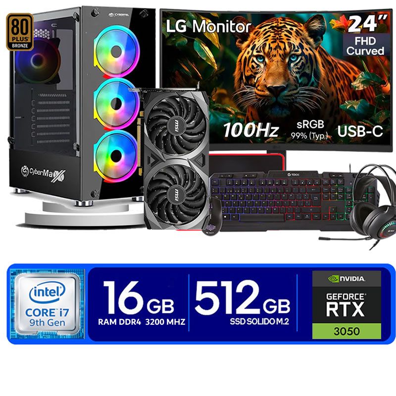 Computadora Pc Intel Core i7 9700  Monitor 24 fhd' RAM 16 GB SSD 500 Tvideo 06