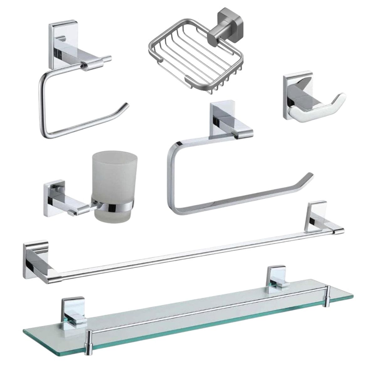 GENERICO - SET Juego de 7 Accesorios de Baño Acero Satinado Premium