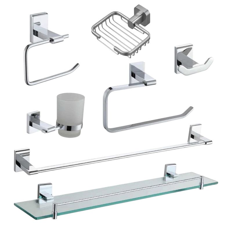 GENERICO - SET Juego de 7 Accesorios de Baño Acero Satinado Premium