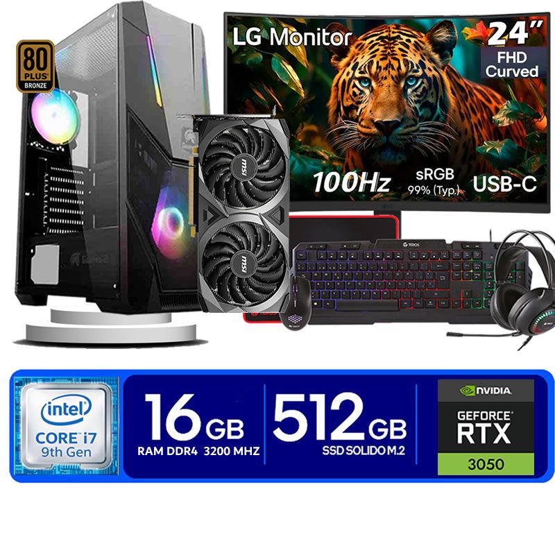Computadora Pc Intel Core i7 9700  Monitor 24 fhd' RAM 16 GB SSD 500 Tvideo 06