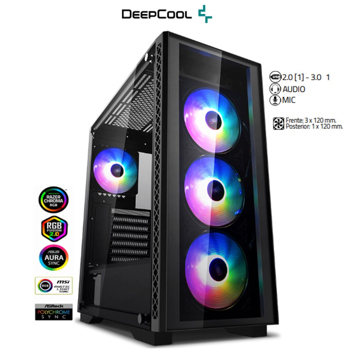 DEEPCOOL - Case MATREXX50 4F ARGB E-ATX Doble Vidrio Templado DEEPCOOL