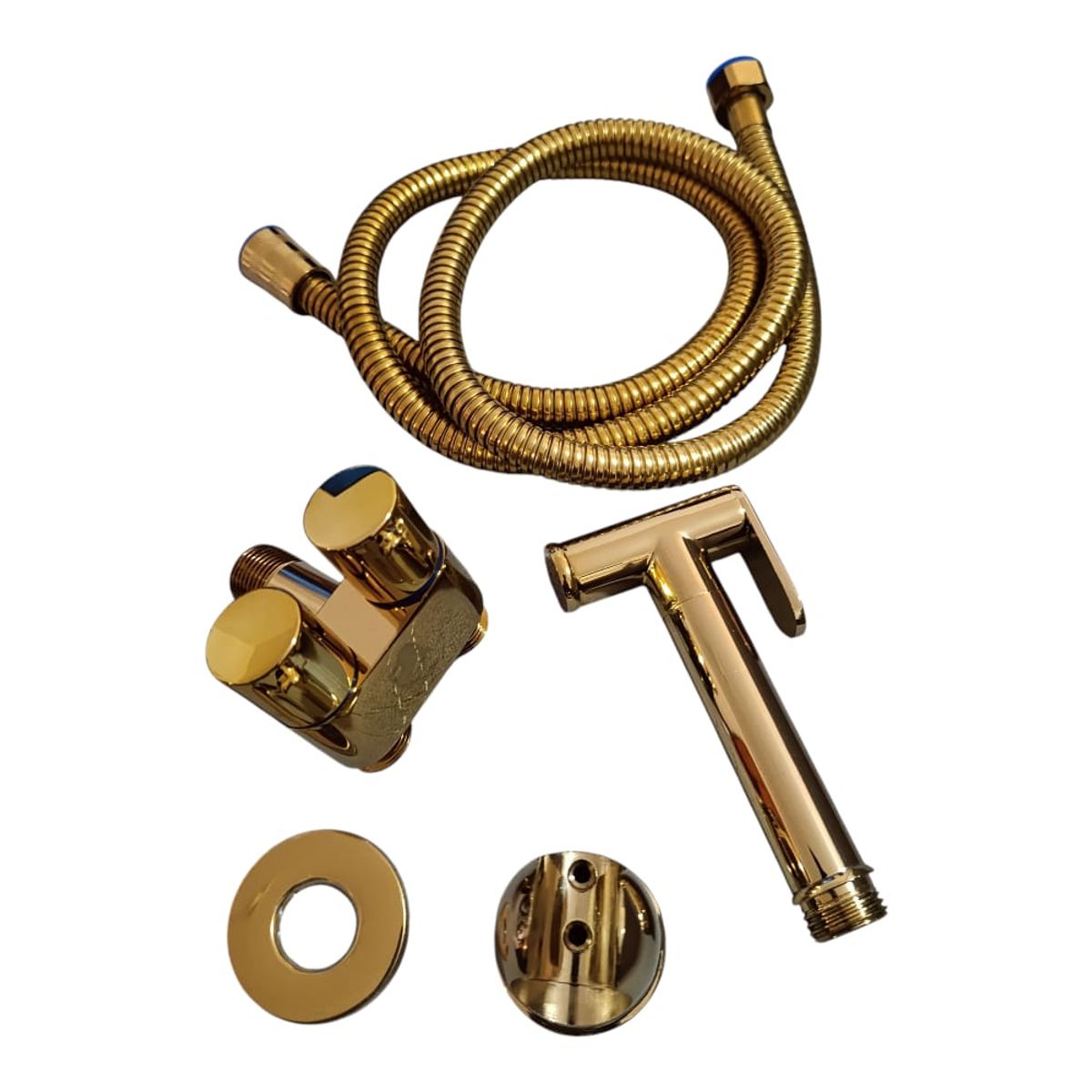 GENERICO - Combo Bidé Premium Color Dorado Brillante con Válvula y manguera 150cm