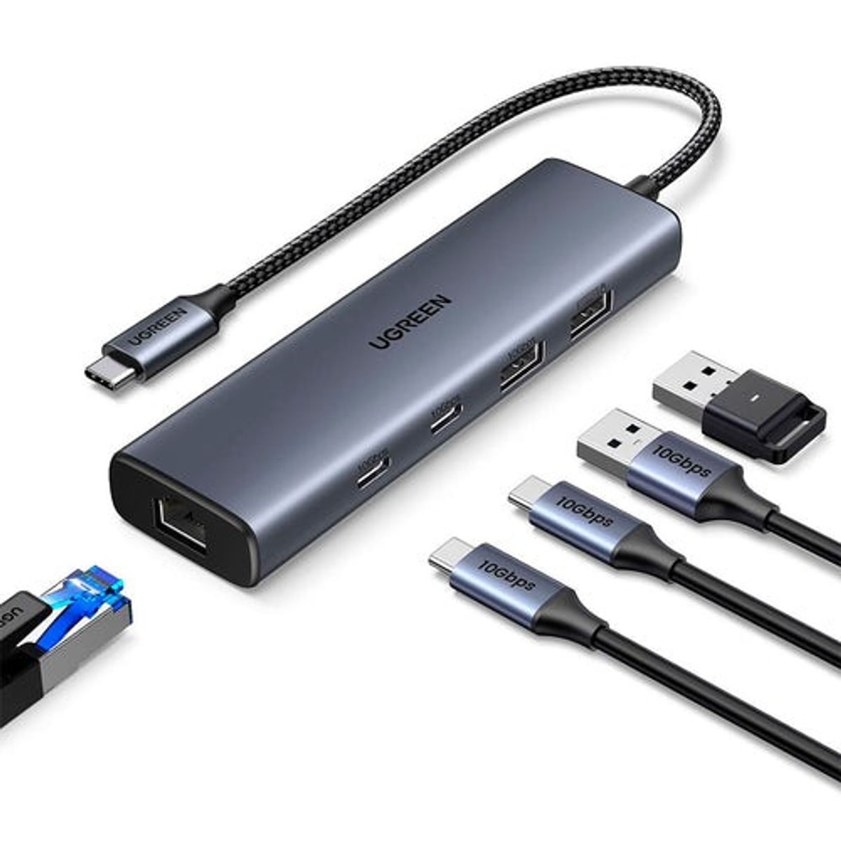 UGREEN - HUB 5 EN 1 UGREEN USB 3.0 USB-C RJ45 GIGABIT CM512 45320