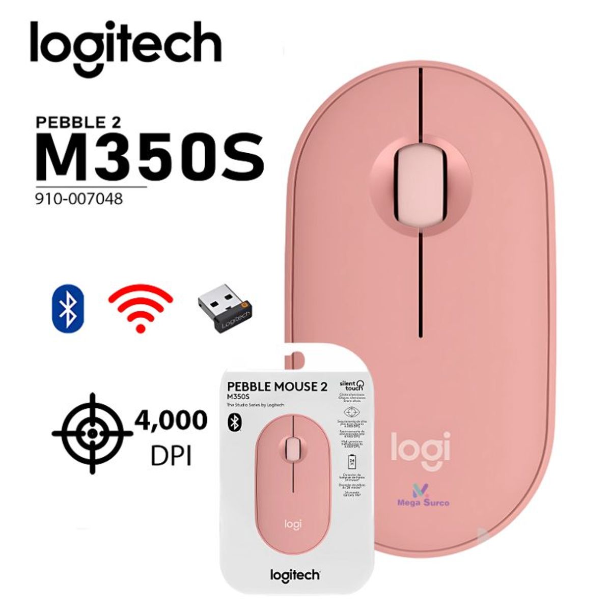 LOGITECH - MOUSE LOGITECH PEBBLE 2 M350S BLUETOOTH/WIRELESS ROSE (910-007048)