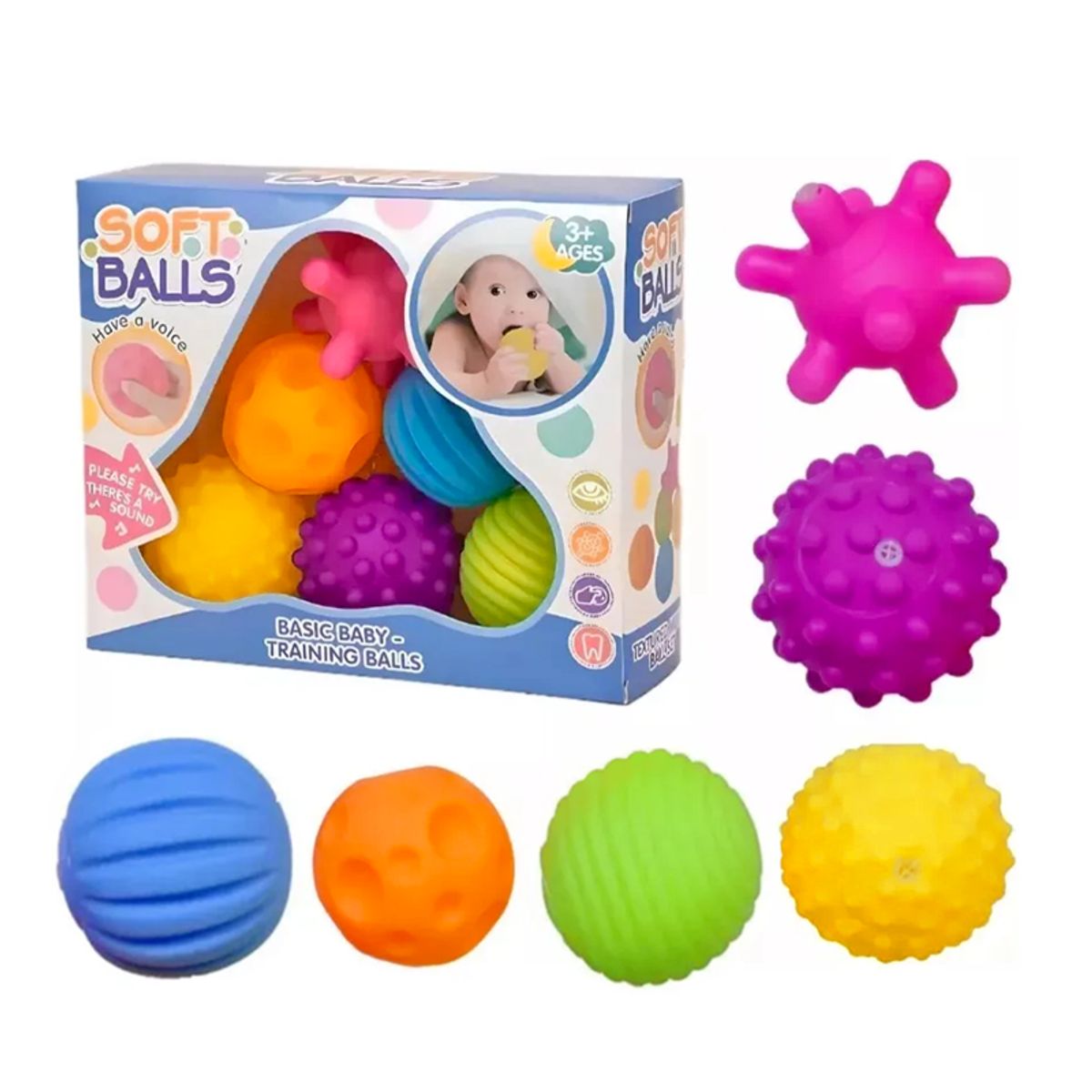 GENERICO - Set 6 Pelotas Sensoriales Texturizadas Para Bebé