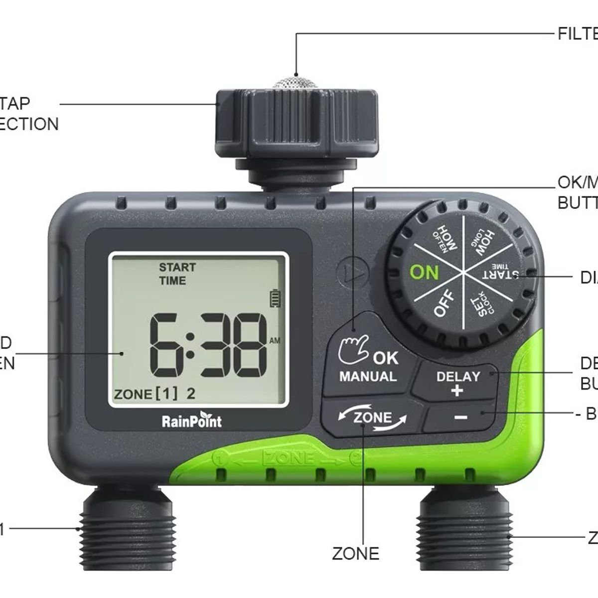 QUICK - Programador Riego Automatico Controlador Digital 2 Zonas