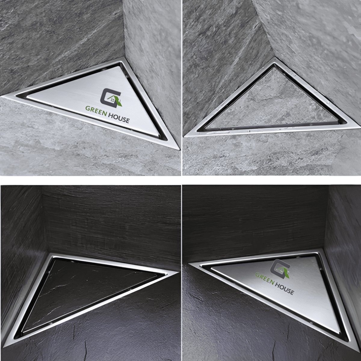 GREEN HOUSE - SUMIDERO REVERSIBLE TRIANGULAR  ACERO SUS 304 DE 20x20x28 CM SATINADO