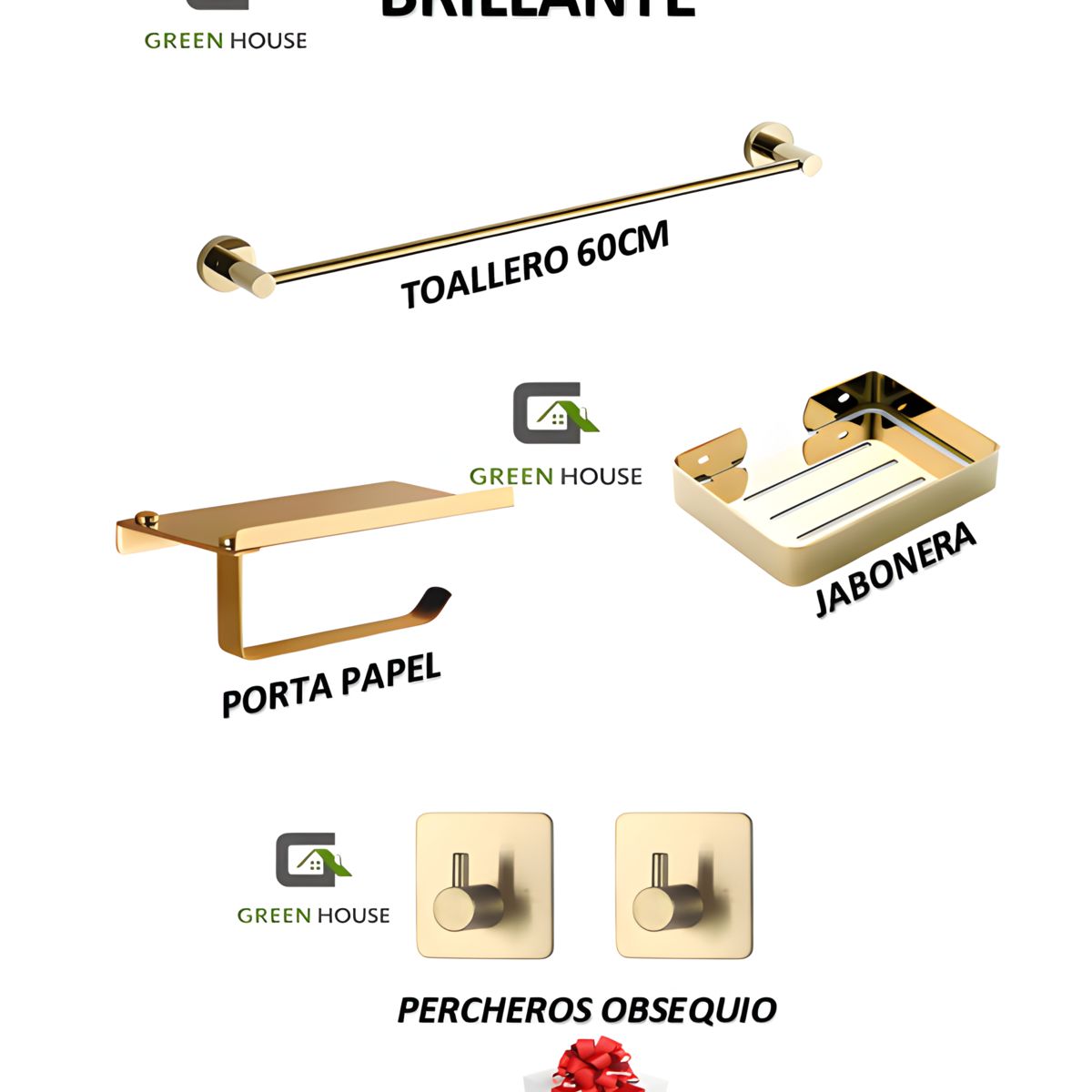 GREEN HOUSE - KIT DORADO BRILLANTE  ACERO INOXIDABLE