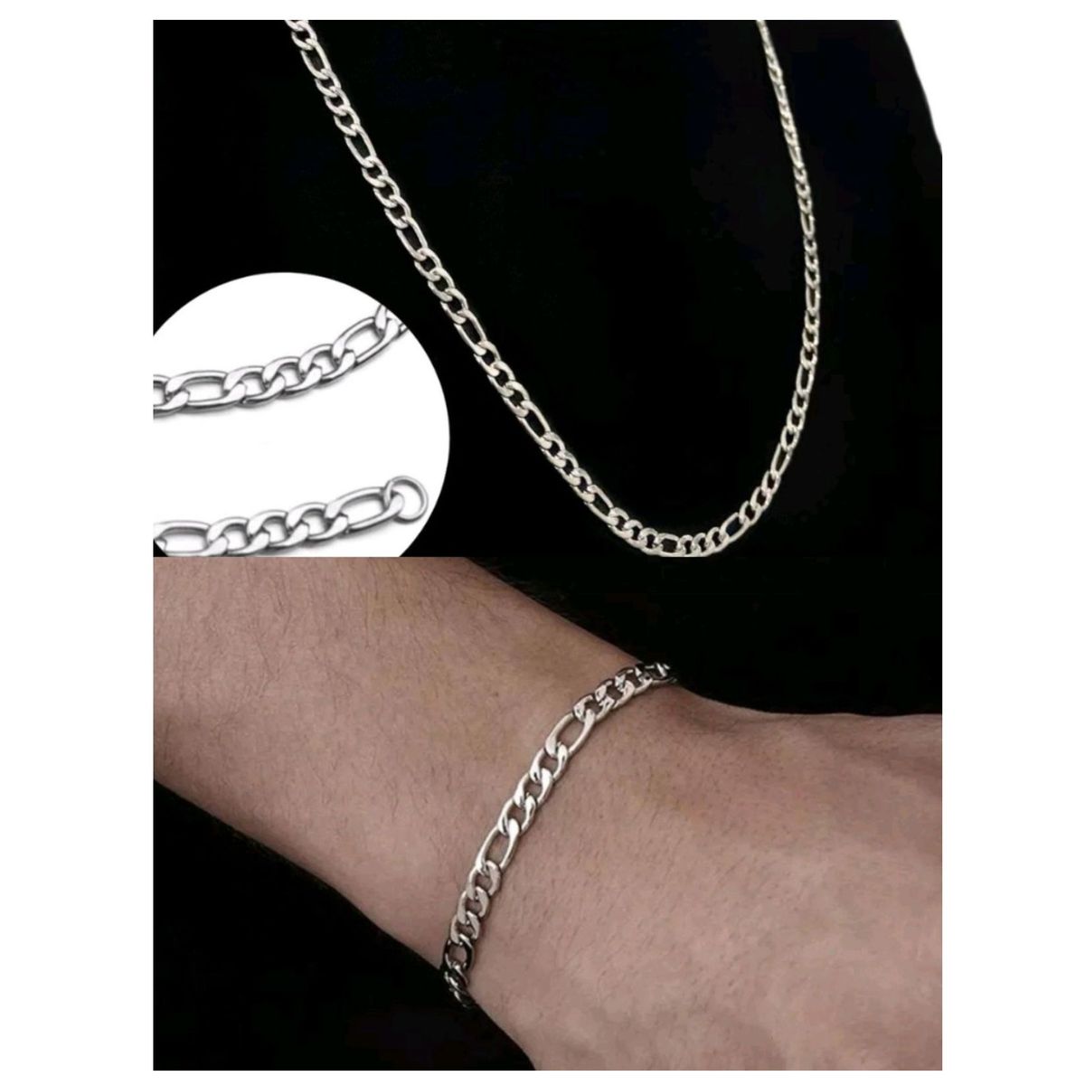 OEM - Cadena Hombre + Pulsera Tipo Cartier Acero Inoxidable 316L Plateado