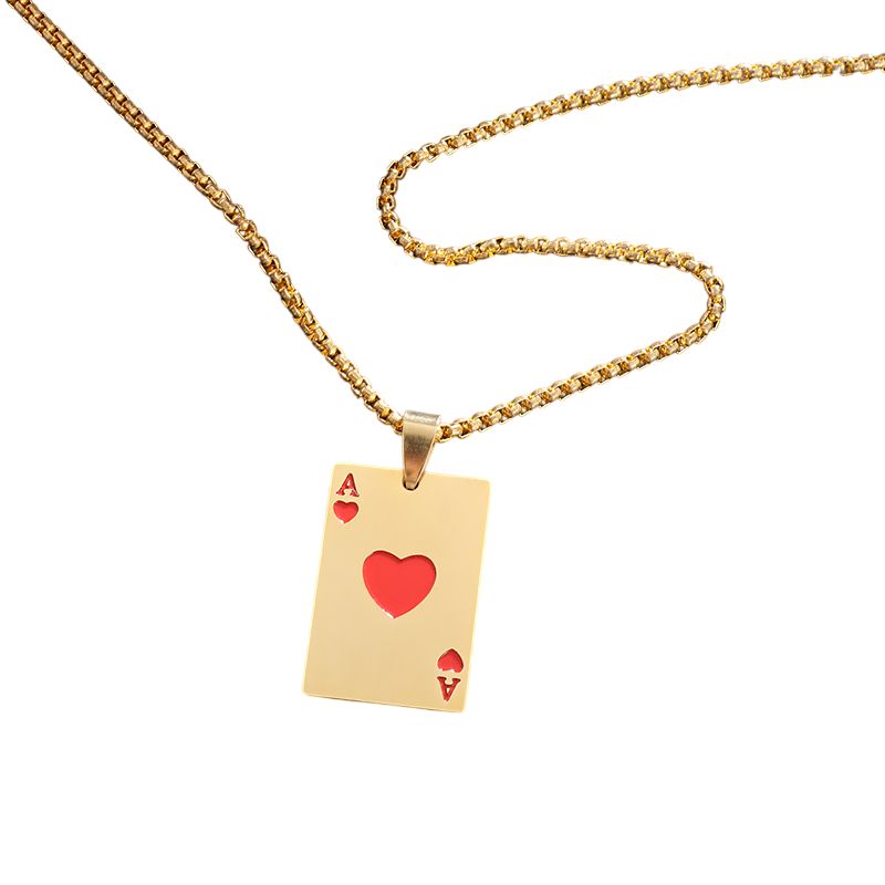 GENERICO - Collar Cadena Acero Inoxidable con Dije Ases de Espadas y Corazones