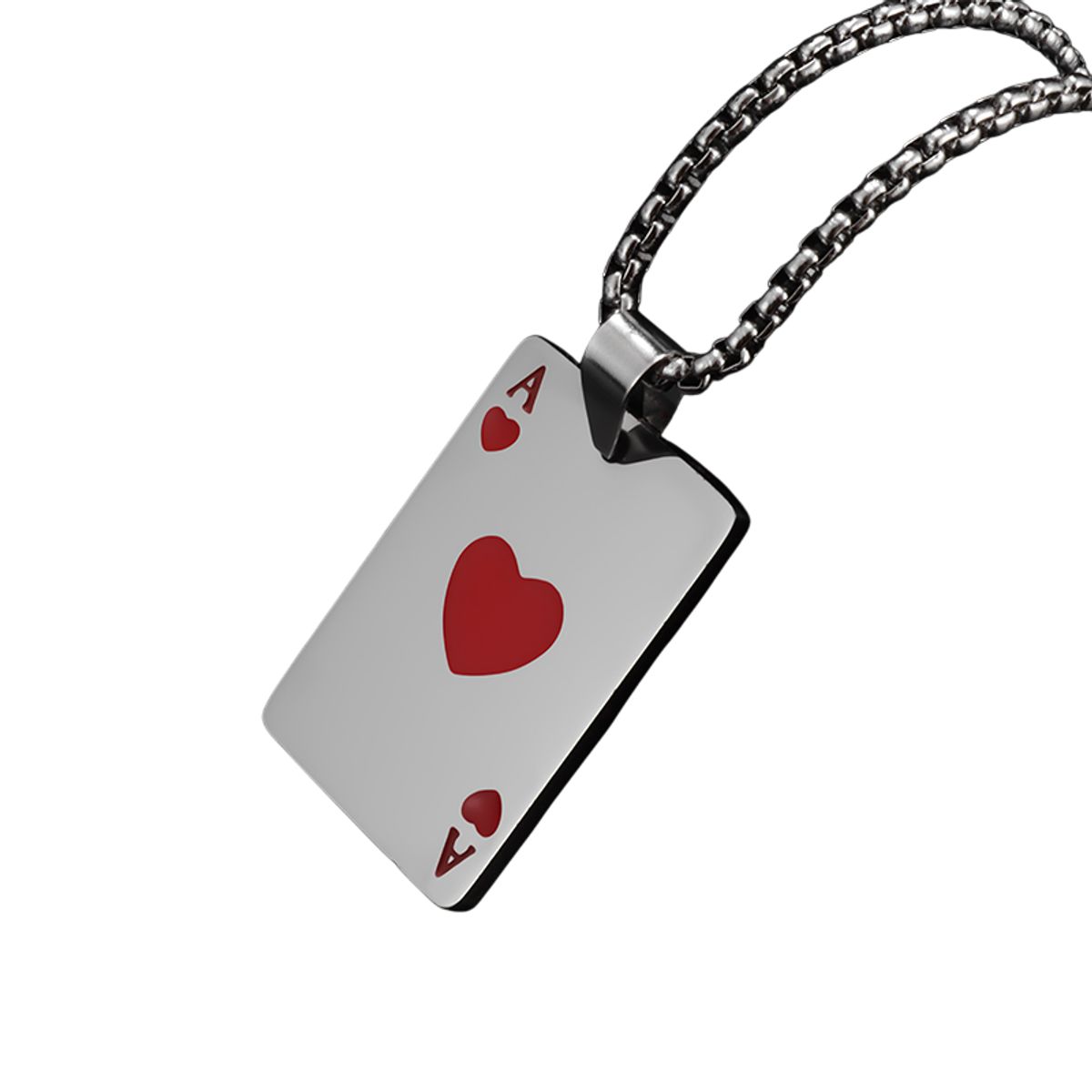 GENERICO - Collar Cadena Acero Inoxidable con Dije Ases de Espadas y Corazones