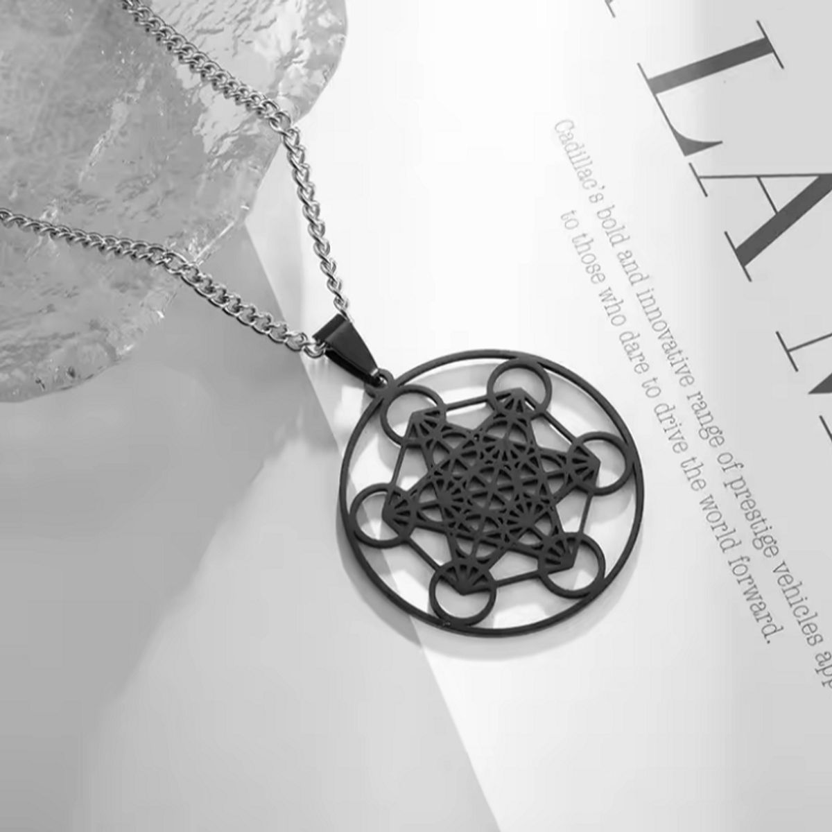 GENERICO - Collar Cadena Acero Inoxidable con Dije Cubo de Metatrón