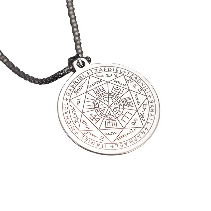 GENERICO - Collar Cadena Acero Inoxidable con Dije Sello de los 7 Arcángeles