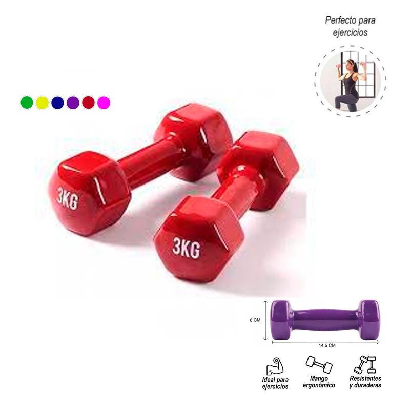 GENERICO - Par De Pesas 3 Kg Mancuernas Plastificadas Fitness Rosado