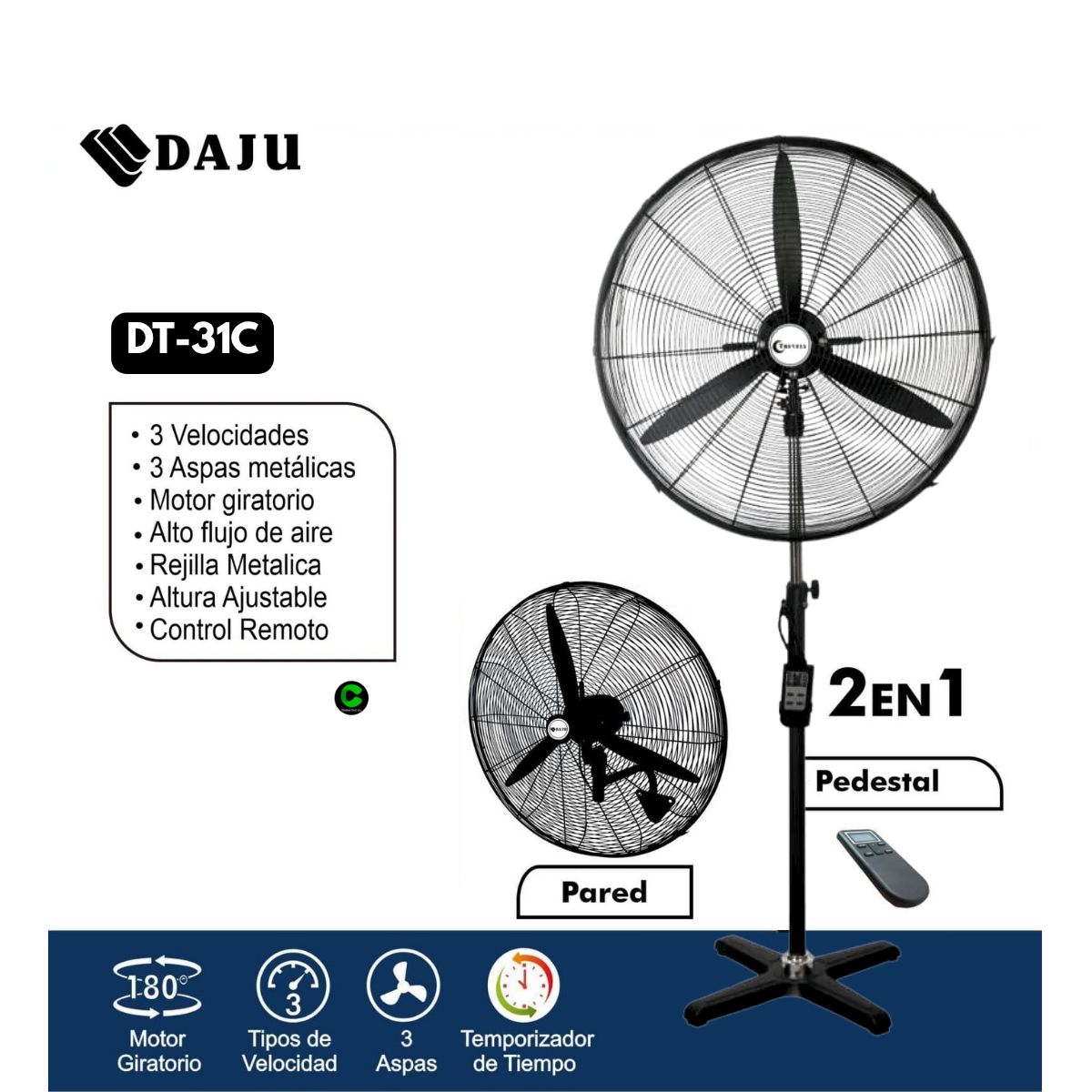GENERICO - Ventilador Industrial 30" DAJU DT-31C -control remoto - 230W - 2 en 1
