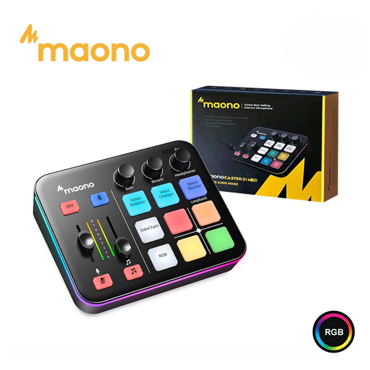 MAONO - Consola de Sonido Profesional MAONO Mezcladora Efectos Stream RGB