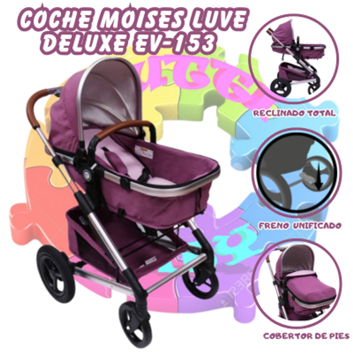 EBABY - COCHE CUNA LUVE DELUXE EB153-MORADO