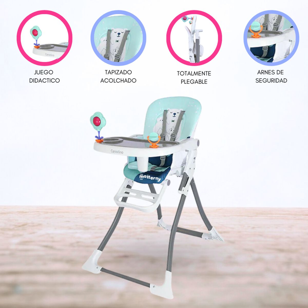 CARESTINO - Silla de Comer Plegable «RIO» Aguamarina