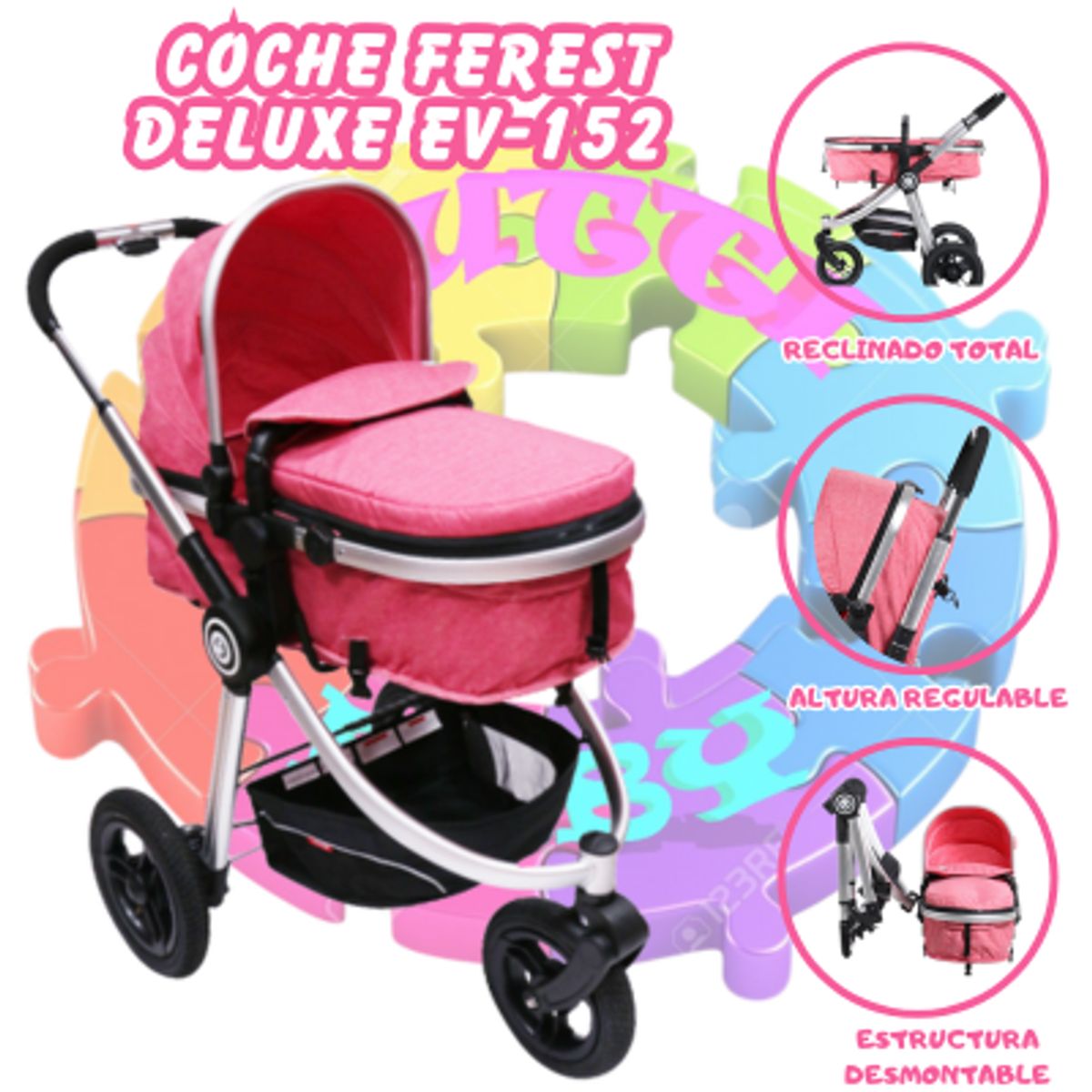 EBABY - COCHE FEREST DELUXE PREMIUM EB152 ROSADO