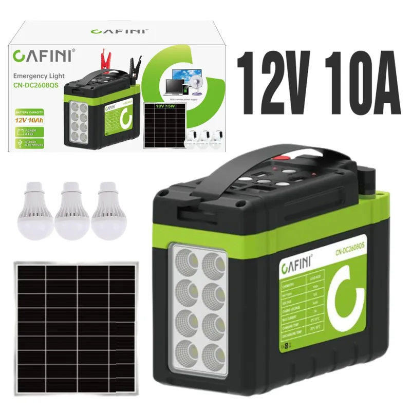 CAFINI - Batería de Plomo Cargador Solar Linterna 12V 8Ah + 3 Bombillas LED