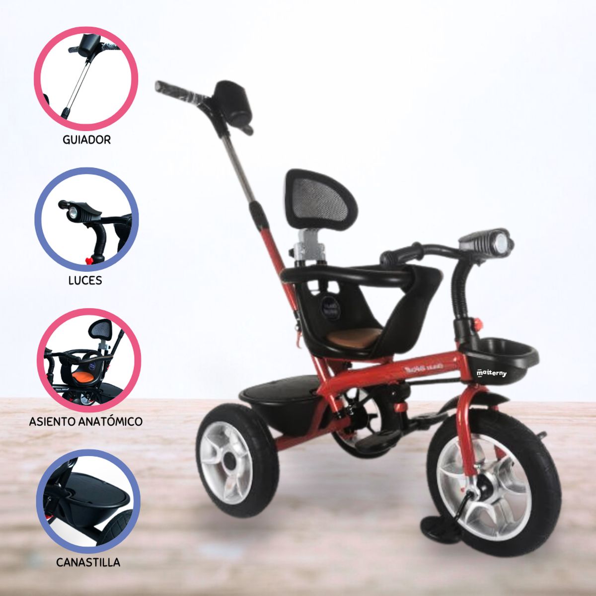 CUZKA - Triciclo Guiador DOUX BEBÉ «RUOTA» RED