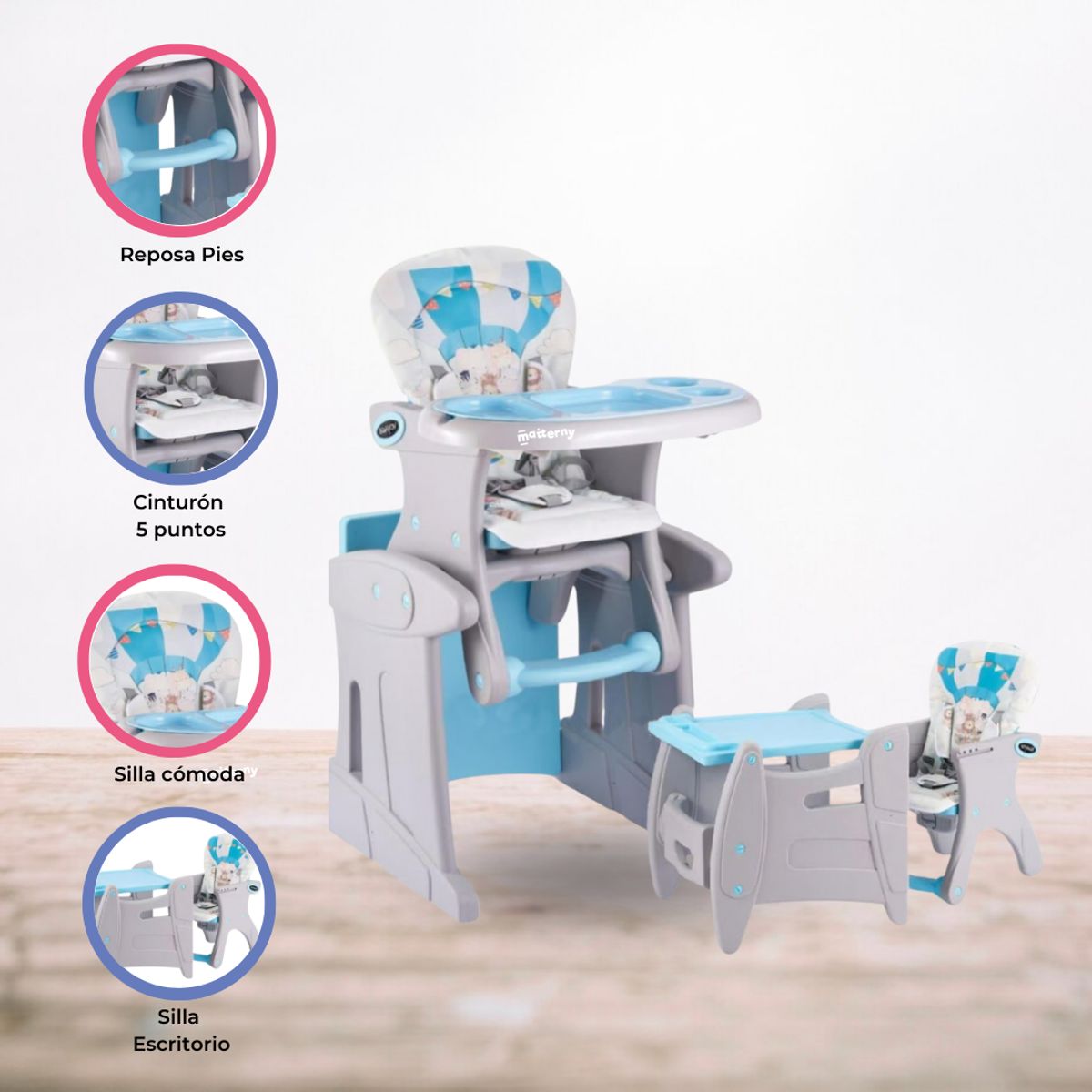VOYAGE - Silla de Comer Escritorio 3 en 1 »SAFARI » Light blue