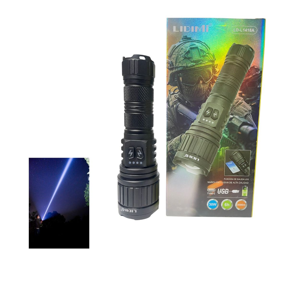 LIDIMI - Linterna  De Largo Alcance De 3000 Metros LED