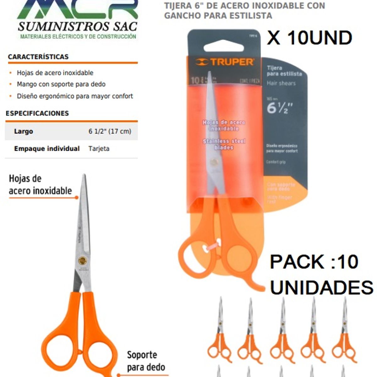 Truper - TIJERA 6 ACERO INOXIDABLE PARA ESTILISTA TRUPER 12UND