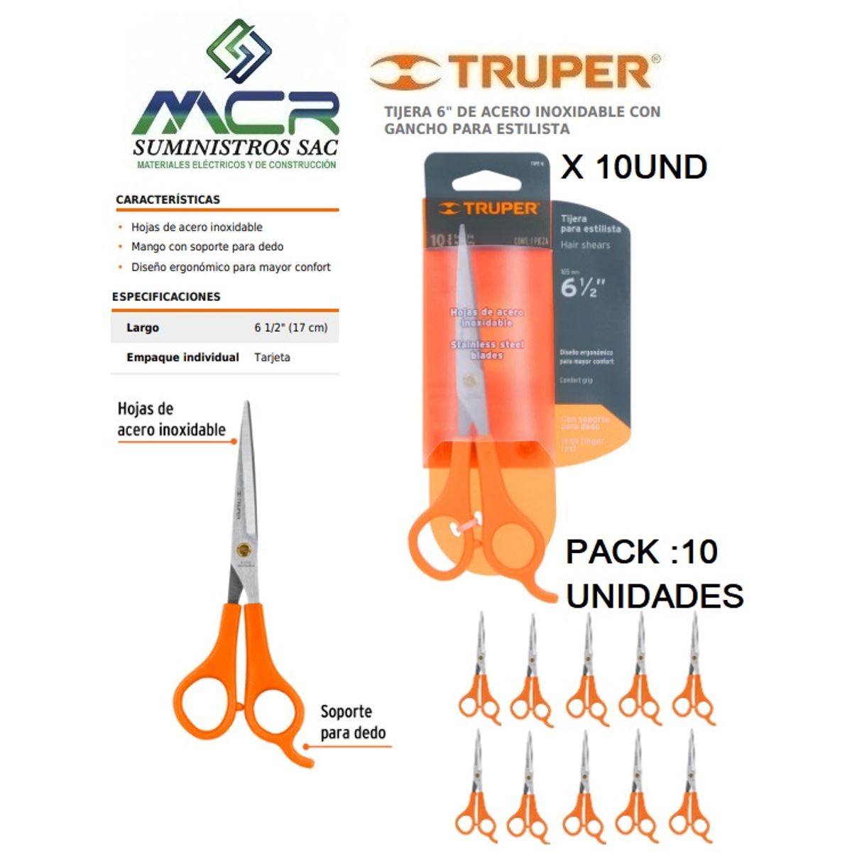 Truper - TIJERA 6 ACERO INOXIDABLE PARA ESTILISTA TRUPER 12UND