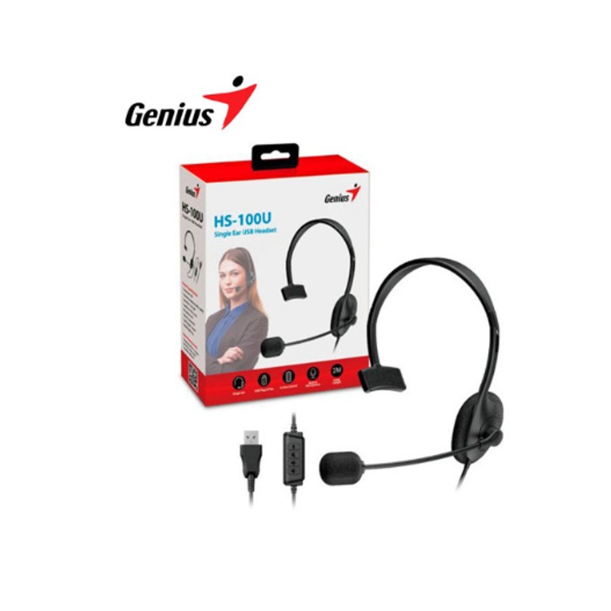 GENIUS - Audífono con micrófono GENIUS HS-100U MONO USB BLACK