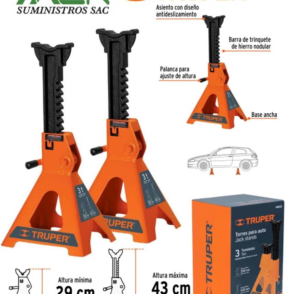 TRUPER - Caballete Para Auto 3 Toneladas 2 Piezas Truper