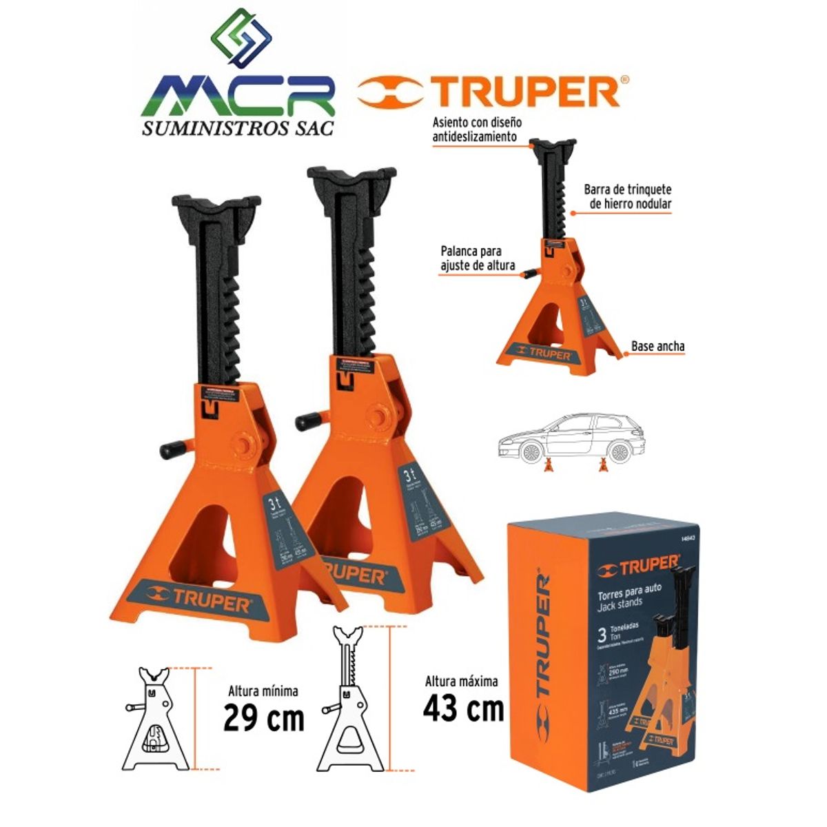 TRUPER - Caballete Para Auto 3 Toneladas 2 Piezas Truper