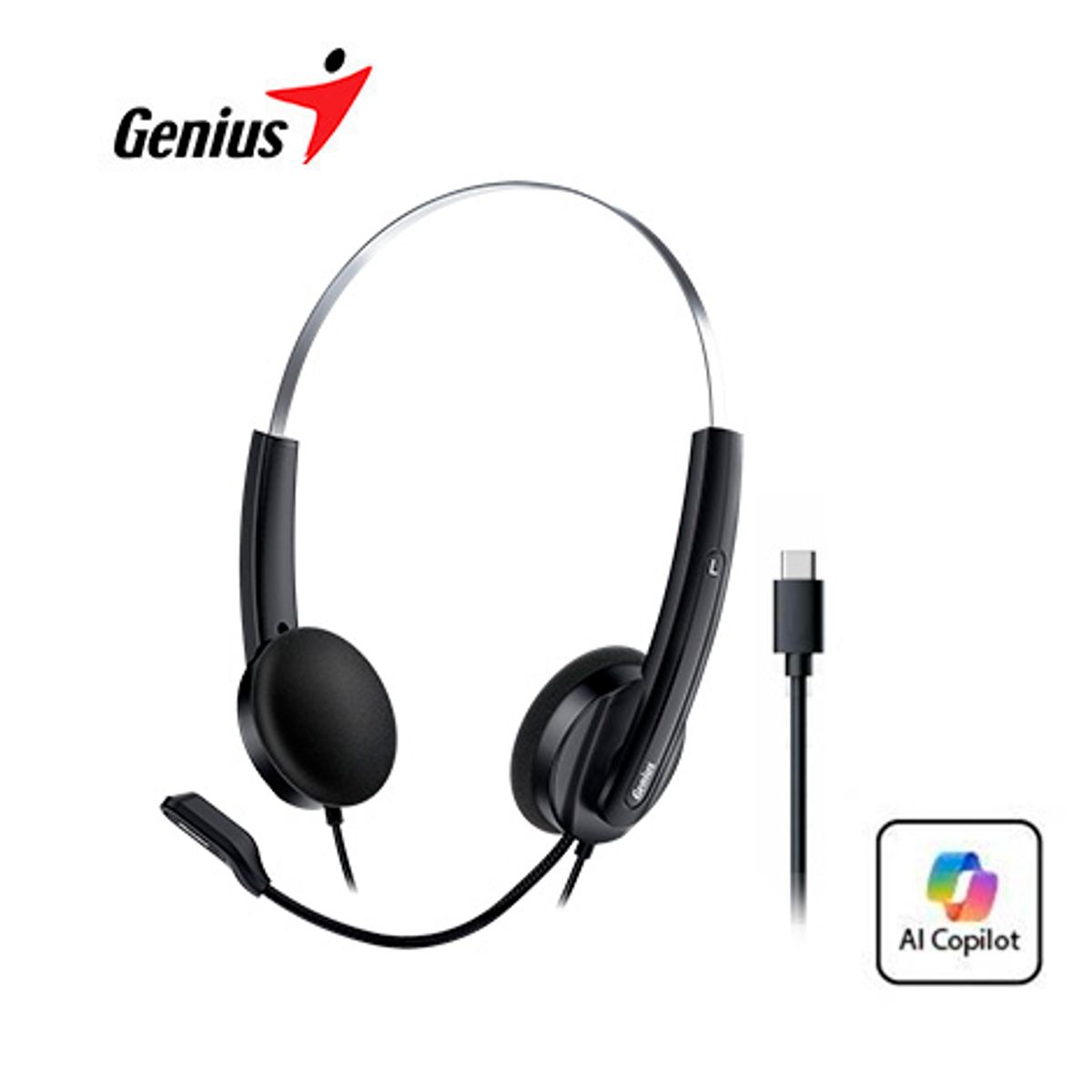 GENIUS - Audífono con micrófono GENIUS HS-220U USB-C BOTON COPILOT BLACK